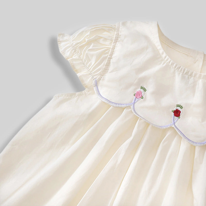 Girls Off-White Embroidered Puff Sleeve Fit & Flare Dress Casual Dresses