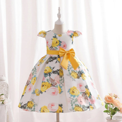 Girls Yellow Floral Printed Cap Sleeve Fit & Flare Party Wear Dress Party Dresses Yellow 2-3 Y