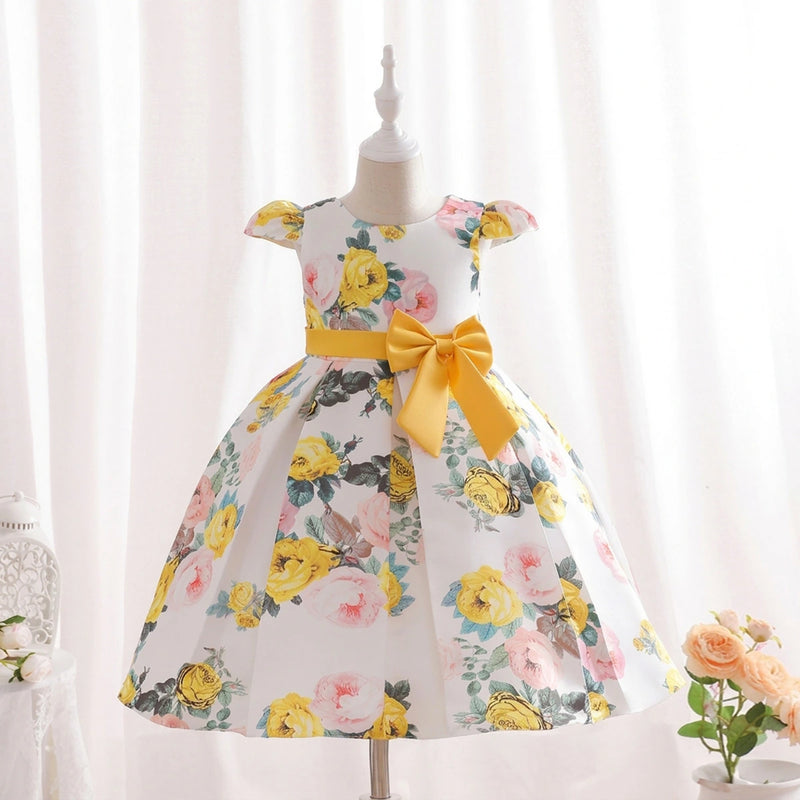 Girls Yellow Floral Printed Cap Sleeve Fit & Flare Party Wear Dress Party Dresses Yellow 2-3 Y
