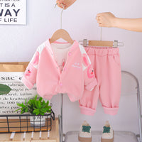 Girls Pink Rabbit Printed Long Sleeve Jacket With T-Shirt & Joggers Set Sets Pink 1-2 Y