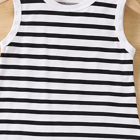 Girls Black Striped Sleeveless Midi Dress Casual Dresses