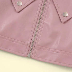 Girls Pink Long Sleeve Faux Leather Jacket With Skirt Sets 2 pc. Sets