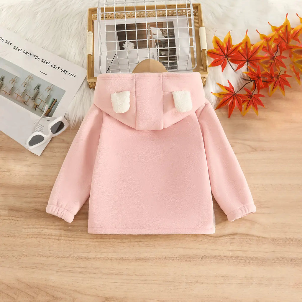 Girls Pink Polar Fleece Hooded Zipper Jacket Coats & Jackets