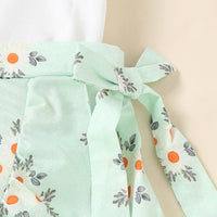 Girls White Puff Sleeve Top With Printed Asymmetric Skirt Set 2 pc. Sets