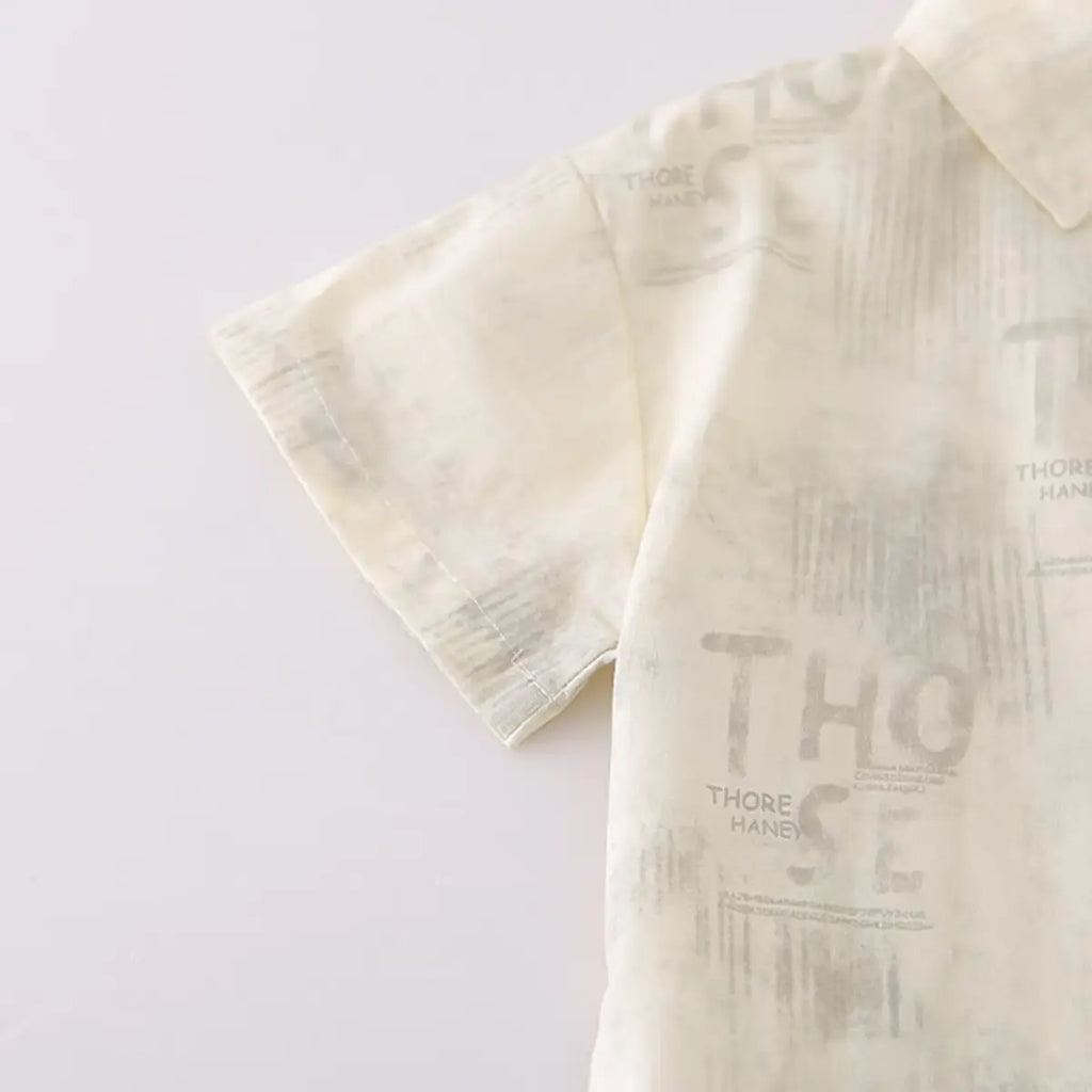 Boys Cream Typographic Shirt With T-Shirt And Elasticated Shorts Sets 3 pc. Sets