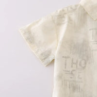 Boys Cream Typographic Shirt With T-Shirt And Elasticated Shorts Sets 3 pc. Sets
