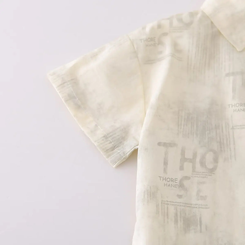 Boys Cream Typographic Shirt With T-Shirt And Elasticated Shorts Sets 3 pc. Sets