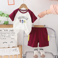 Boys Maroon Raglan Sleeves Dinosaur Printed T-Shirt With Shorts Set 2 pc. Sets Maroon 1-2 Y