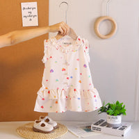 Girls White Heart Printed Sleeveless A-line Dress Casual Dresses White 1-2 Y