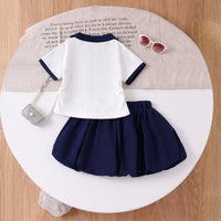 Girls White Short Sleeve Polo Top With Skirt Sets 2 pc. Sets