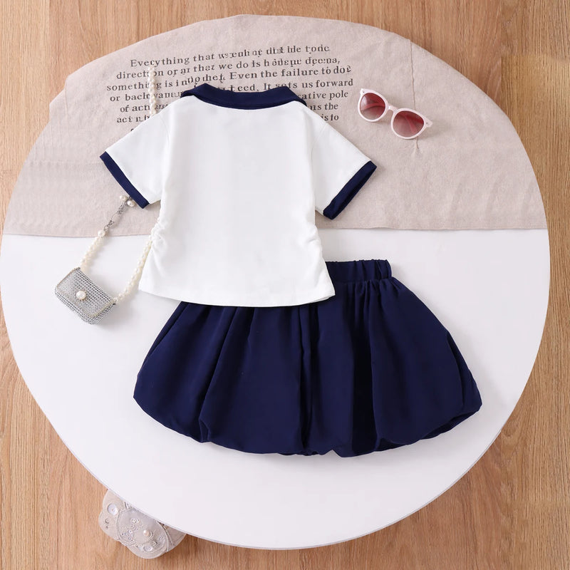 Girls White Short Sleeve Polo Top With Skirt Sets 2 pc. Sets