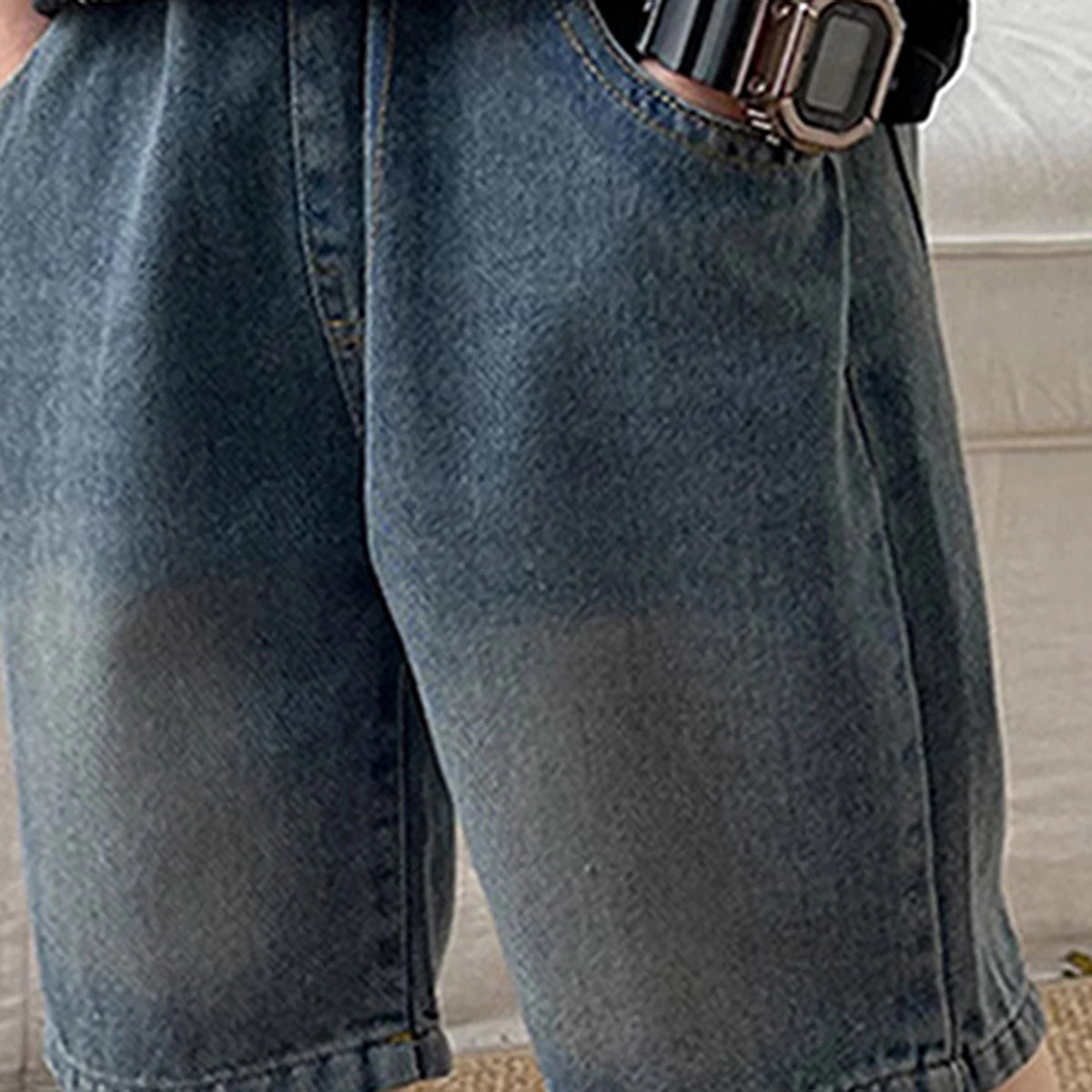 Boys Light Blue Elasticated Waist Denim Shorts with Applique Patch Shorts