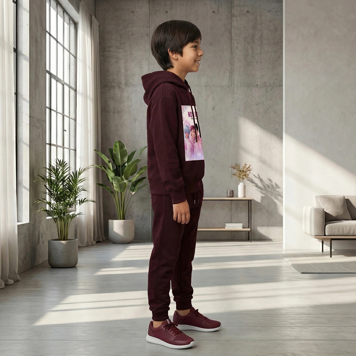 Boys Maroon Nova Beat Graphics Hoodie With Jogger Co-ord Sets Sets