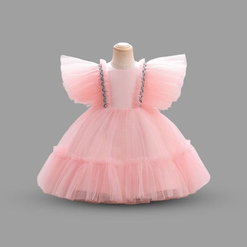Girls Flying Sleeve Flared Party Dress Party Dresses Pink 1-2 Y 