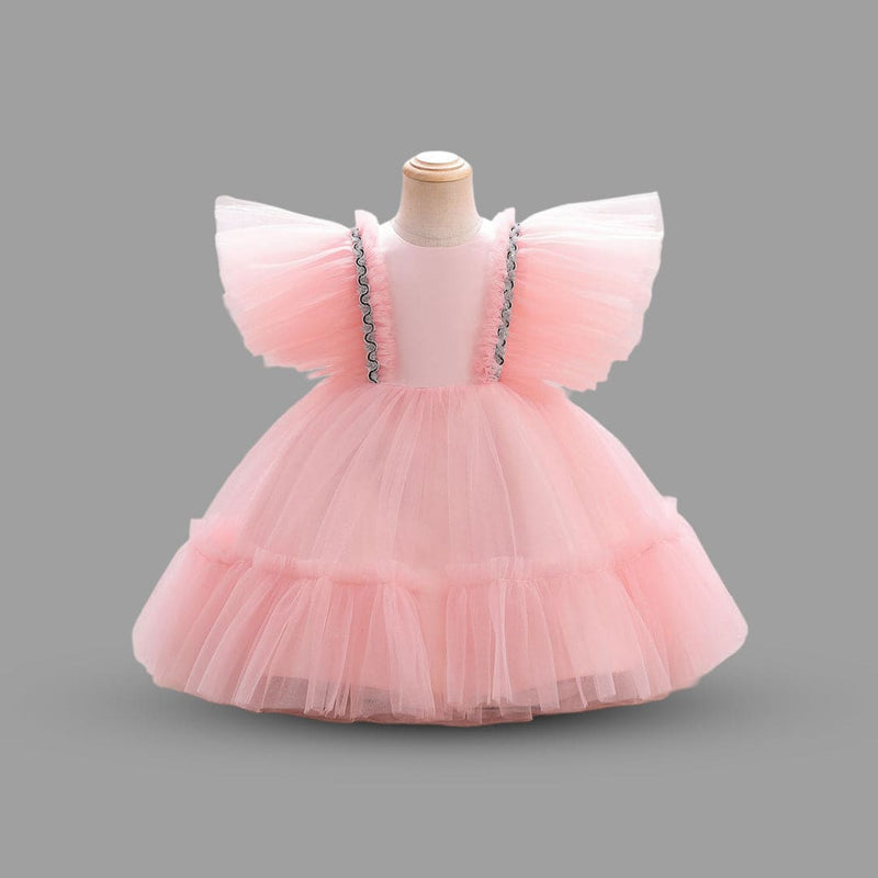 Girls Flying Sleeve Flared Party Dress Party Dresses Pink 1-2 Y 