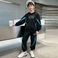 Boys Black Typographic Printed Hooded Sweatshirt With Jogger Sets Sets Black 5-6 Y