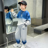 Boys Blue Ombre Printed Winter Sweatshirt With Jogger Set