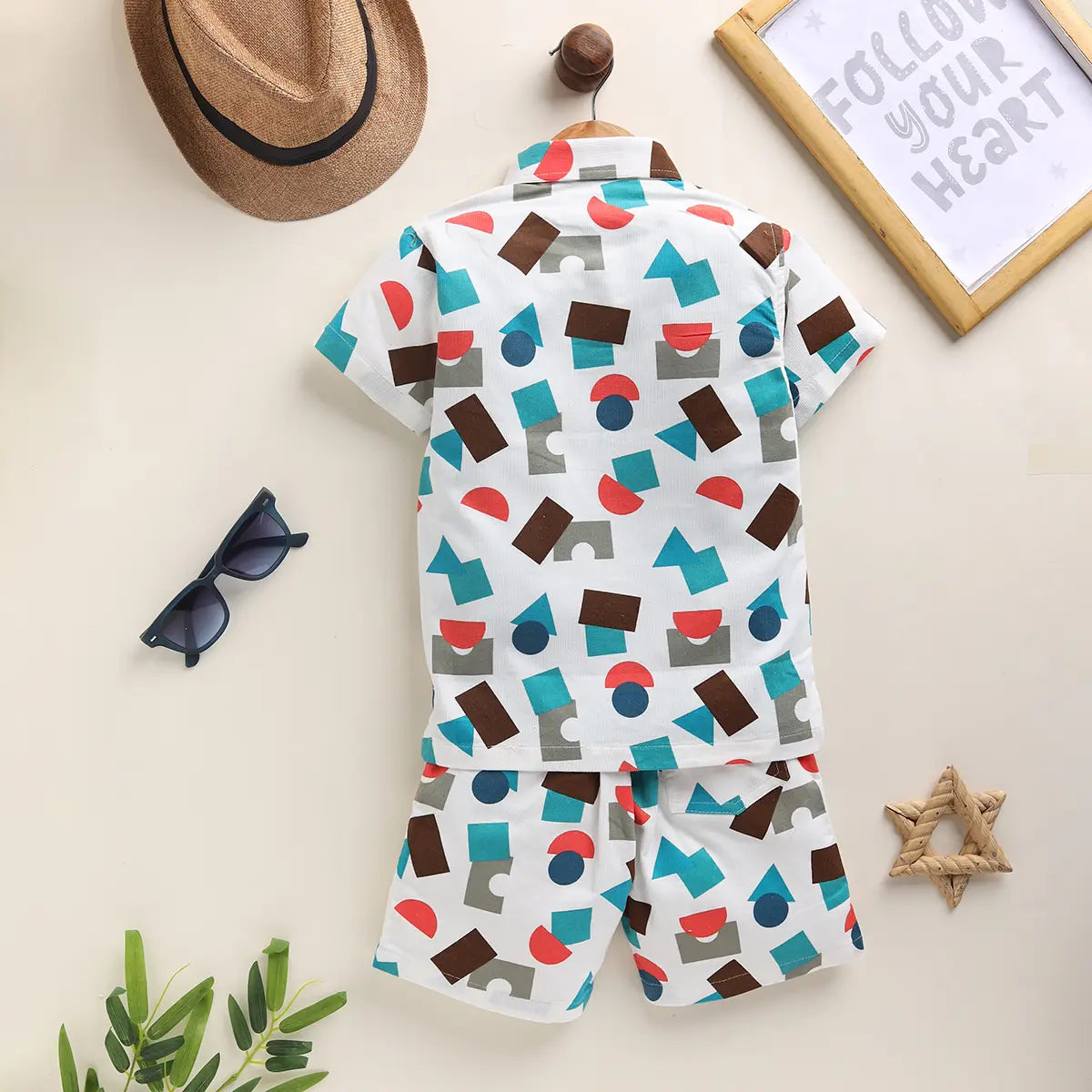 Boys Teal Abstract Printed Shirt With T-Shirt And Shorts Sets 3 pc. Sets