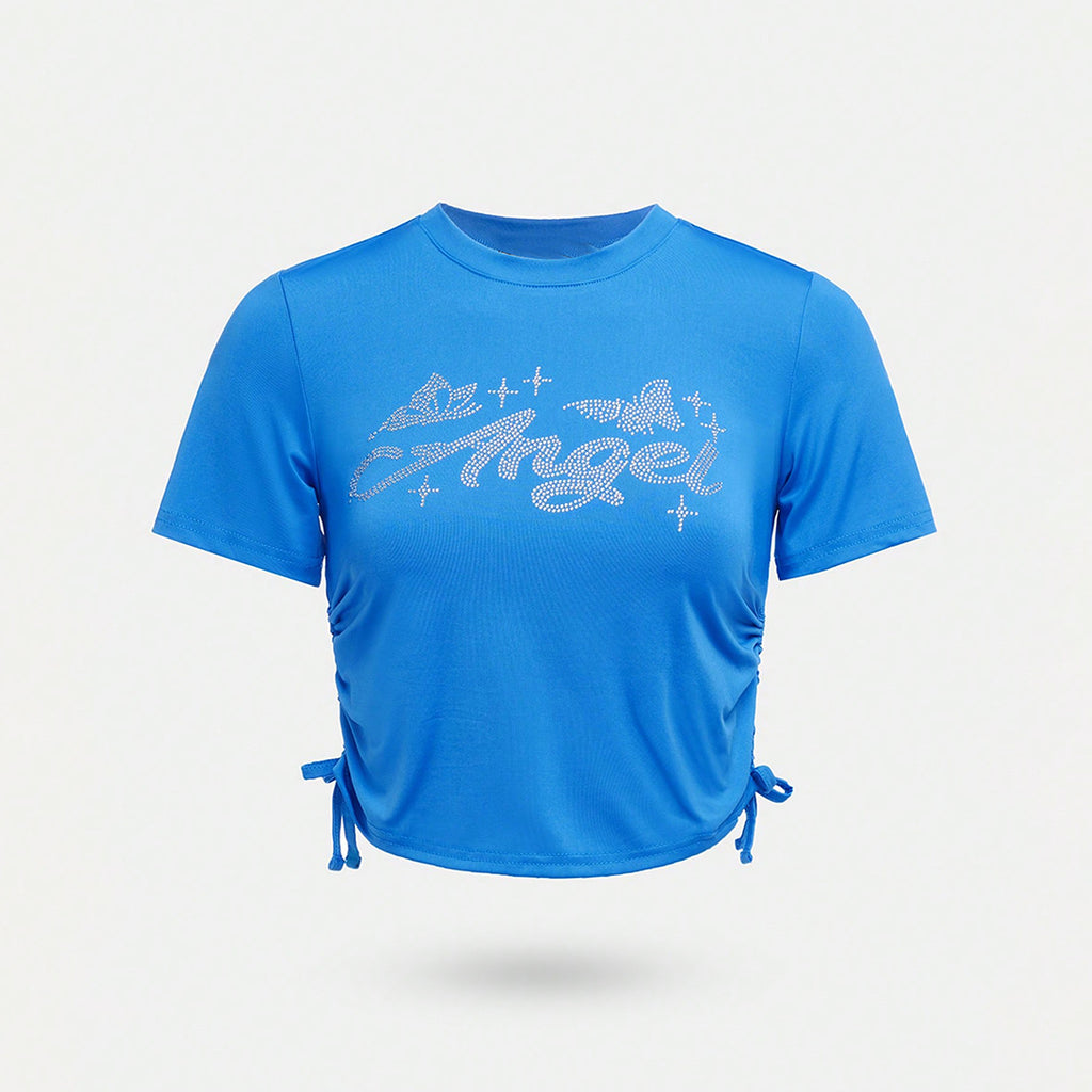 Girls Blue Angel Print Short Sleeve T-Shirt Tshirts