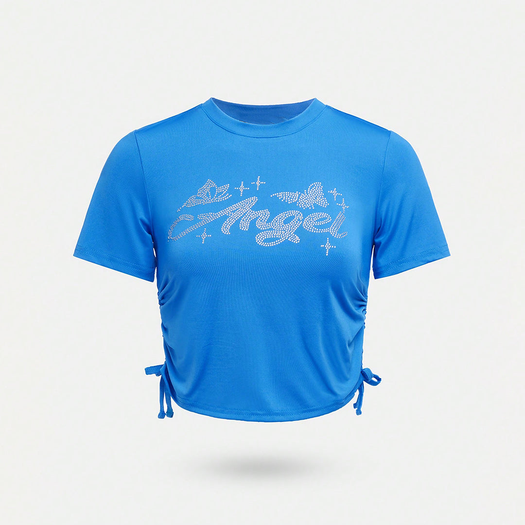 Girls Blue Angel Print Short Sleeve T-Shirt Tshirts