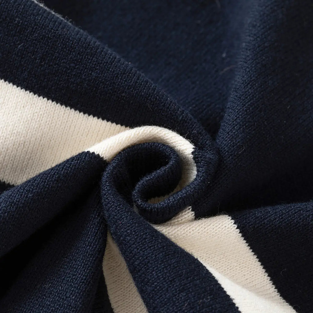 Boys Dark Blue Self-Design Stripe Patterns Polo Sweater Sweaters & Cardigans
