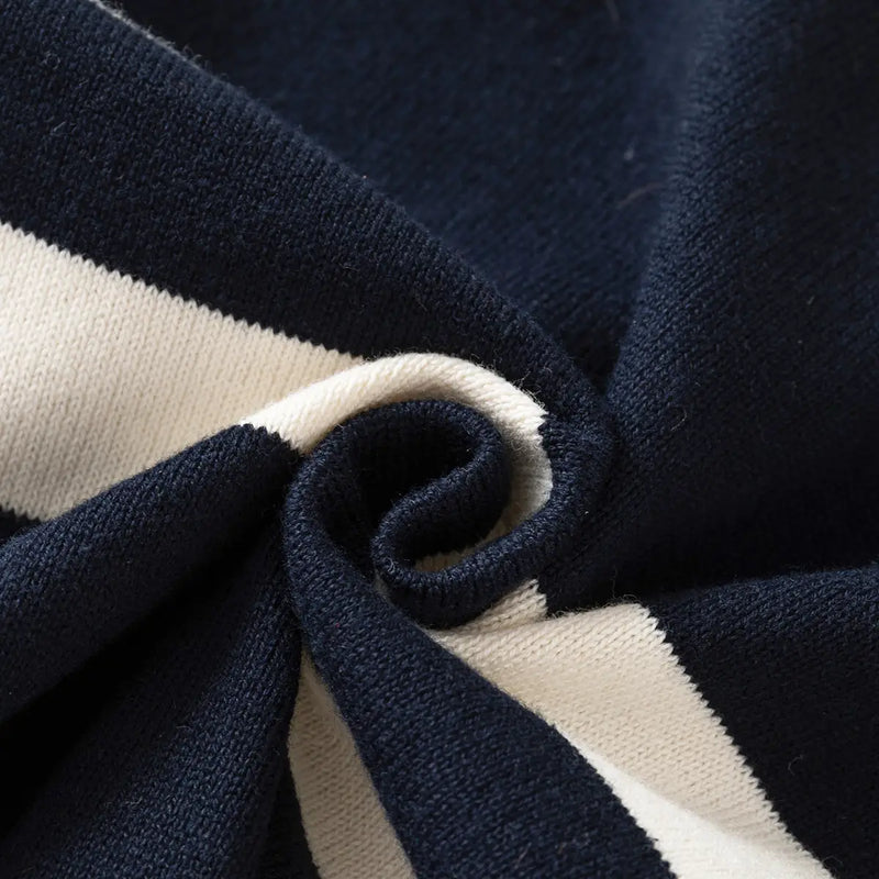 Boys Dark Blue Self-Design Stripe Patterns Polo Sweater Sweaters & Cardigans