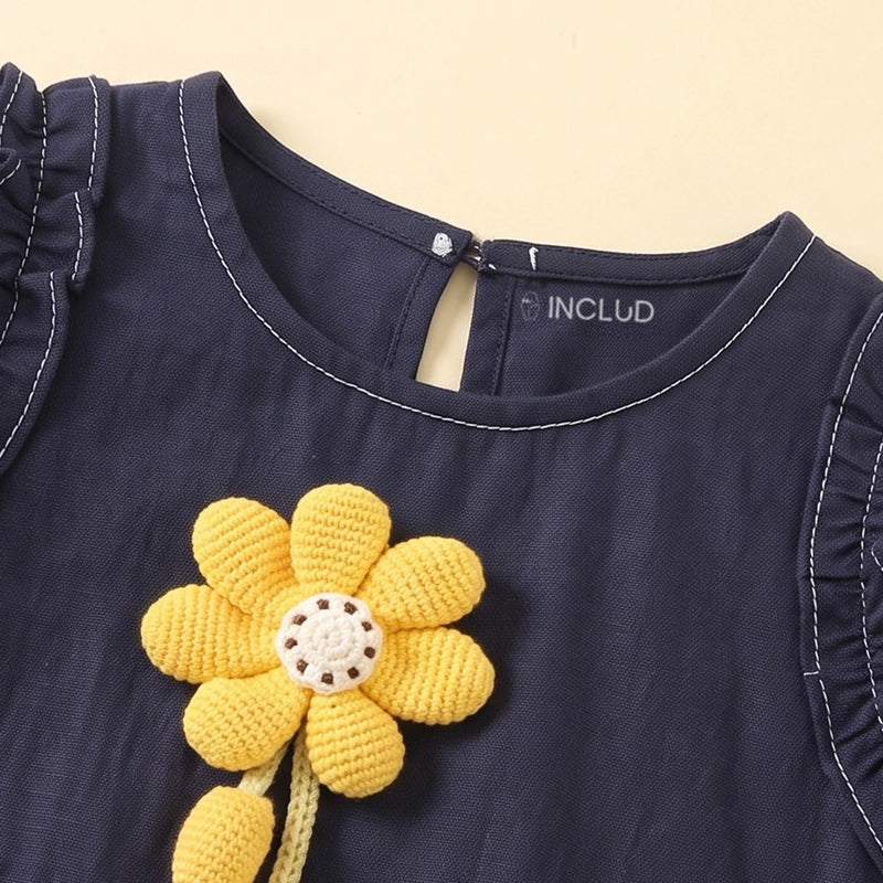 Girls Navy Blue Floral Applique Top With Pants Sets 2 pc. Sets