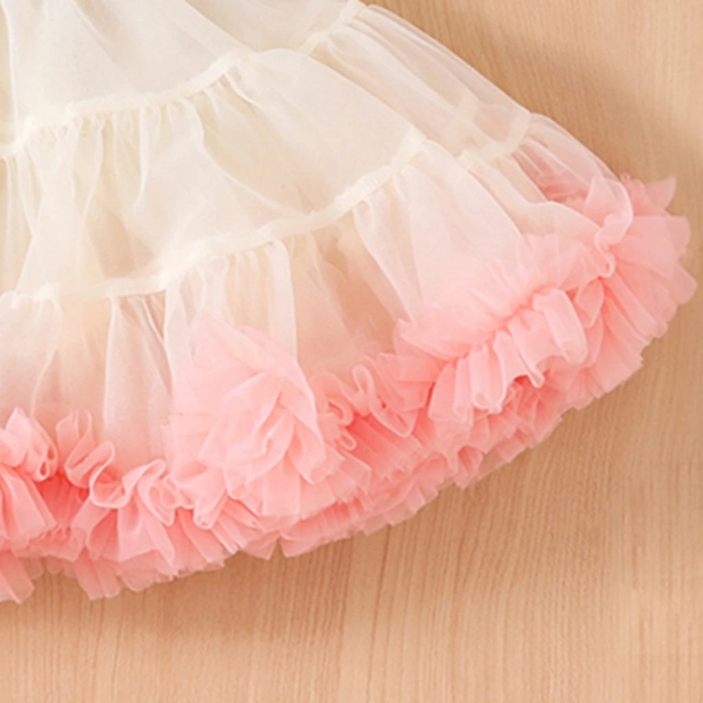 Girls Peach Big Flower Applique Crop Top With Tiered Tulle Skirt Sets Sets
