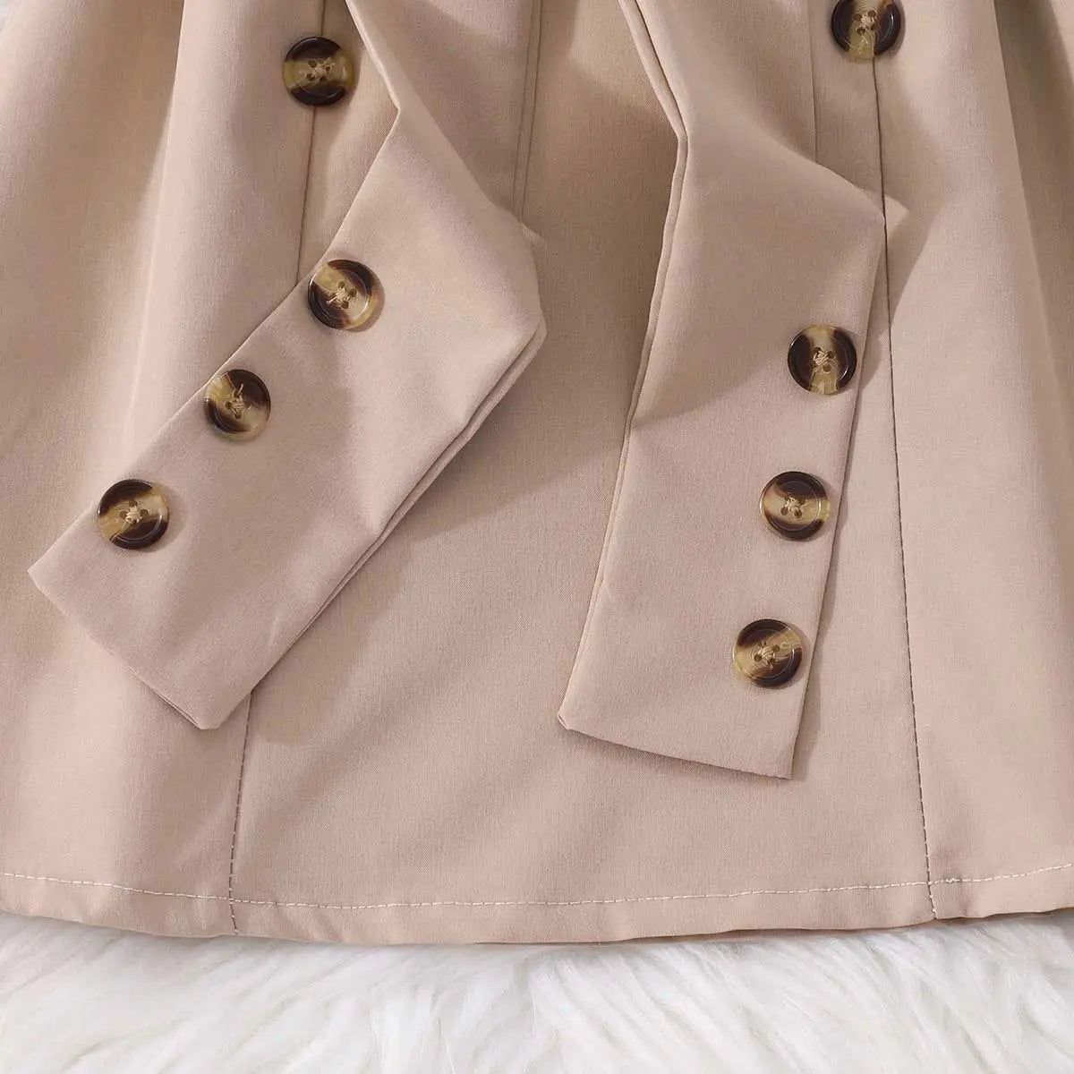 Girls Beige Solid Long Sleeves Shirt Dress Casual Dresses