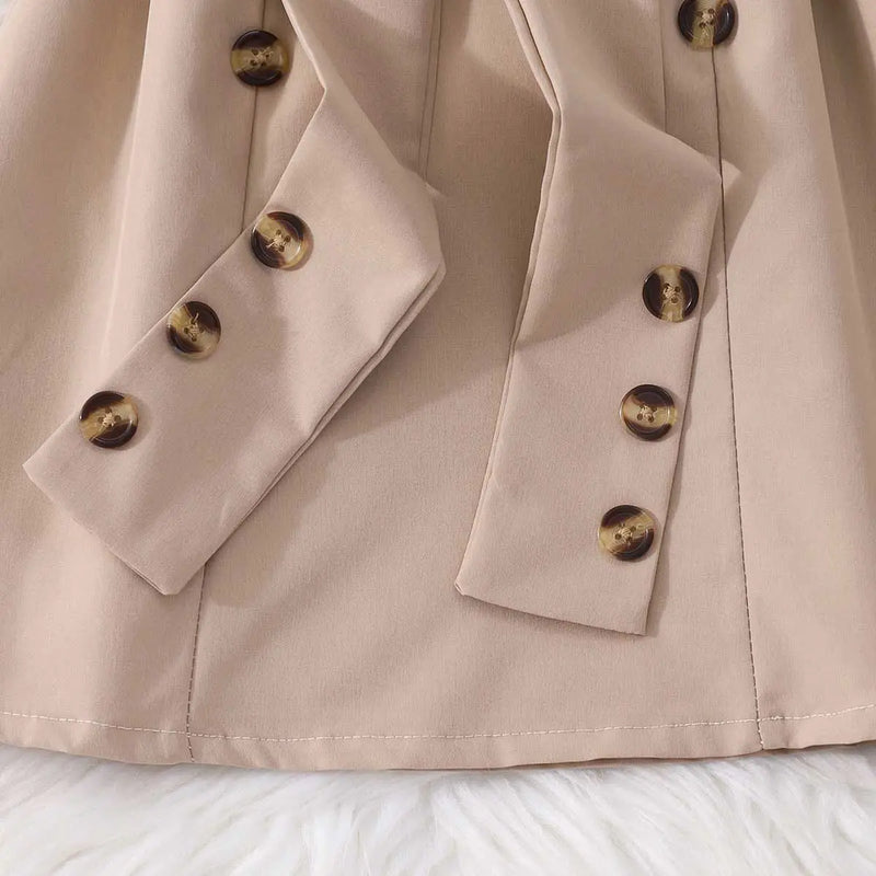 Girls Beige Solid Long Sleeves Shirt Dress Casual Dresses