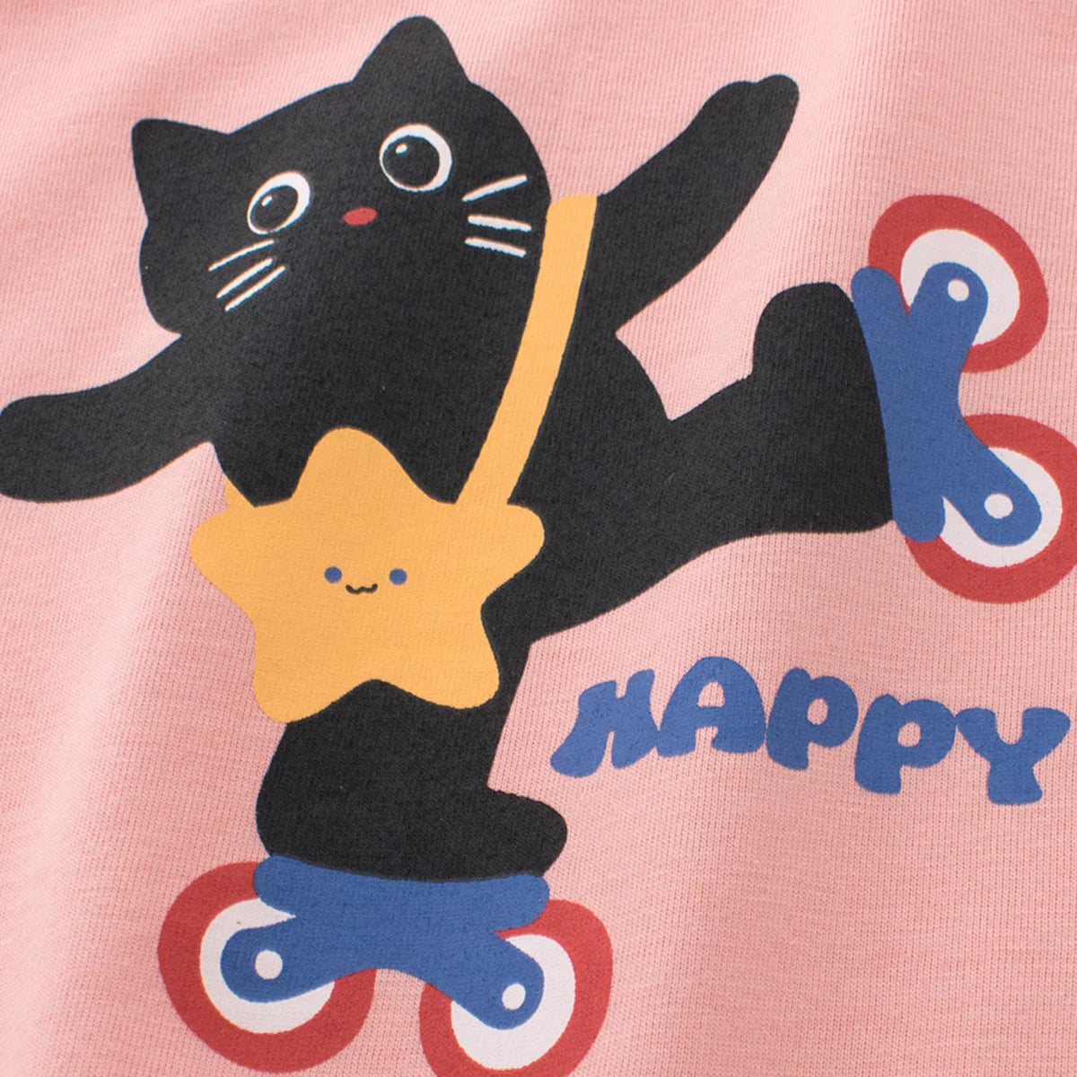 Girls Pink Cat Graphic Short Sleeve T-Shirt Dress Casual Dresses