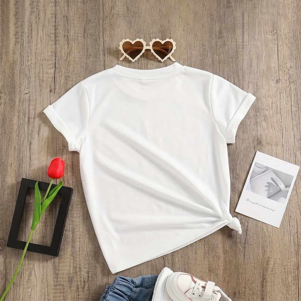 Girls White Graphics Print Short Sleeve T-Shirt Tshirts