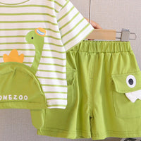 Boys Green Dinosaur Striped T-Shirt With Shorts Sets 2 pc. Sets
