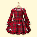 Girls Red Checked Long Sleeve Balloon Dress Casual Dresses Red 3-4 Y