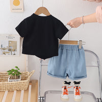 Girls Black Rabbit Appliqued T-Shirt With Denim Shorts Set 2 pc. Sets
