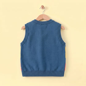 Boys Multicolour Self-Design Argyle Pattern Sweater Vest Sweaters & Cardigans