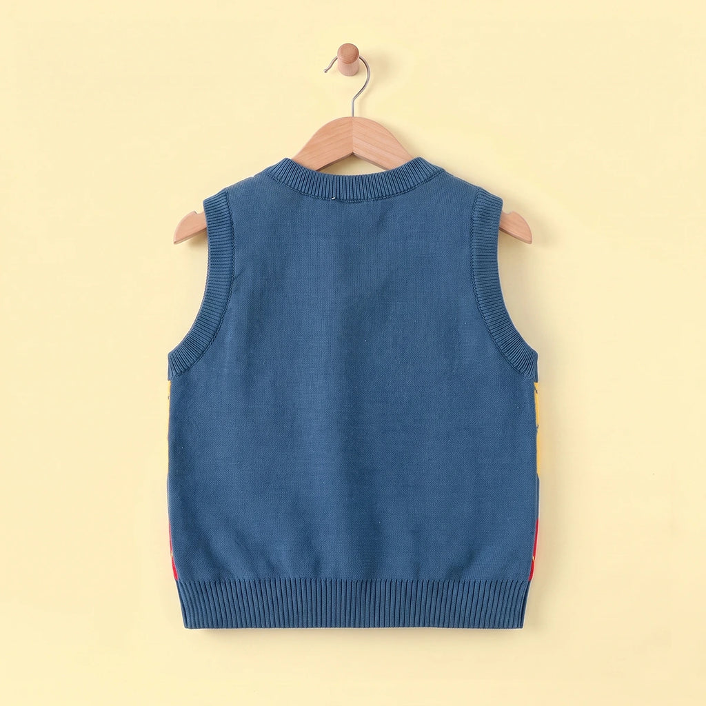 Boys Multicolour Self-Design Argyle Pattern Sweater Vest Sweaters & Cardigans