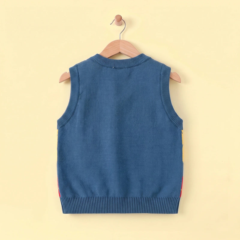 Boys Multicolour Self-Design Argyle Pattern Sweater Vest Sweaters & Cardigans