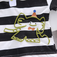 Boys Black Striped Cartoon Graphic Polo T-Shirt With Denim Shorts Set 2 pc. Sets