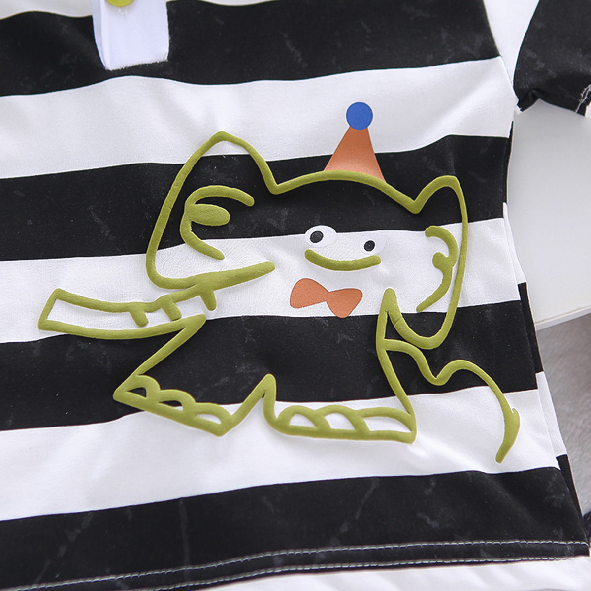 Boys Black Striped Cartoon Graphic Polo T-Shirt With Denim Shorts Set 2 pc. Sets