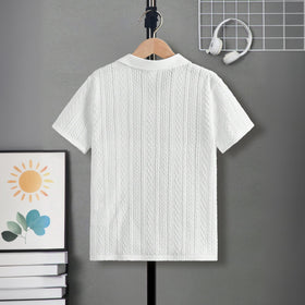 Boys White Cable Knit Short Sleeve Polo T-Shirt Tshirts