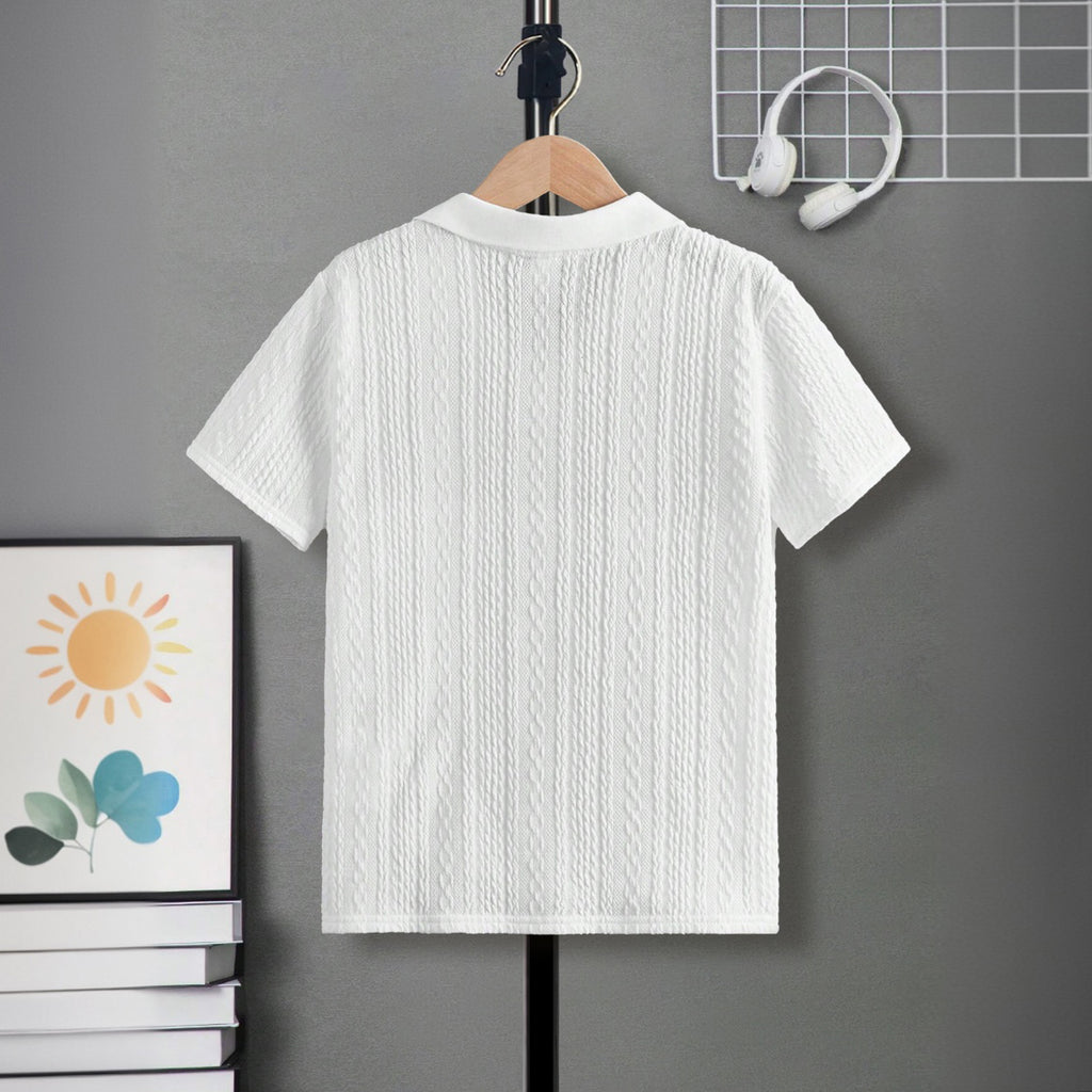 Boys White Cable Knit Short Sleeve Polo T-Shirt Tshirts