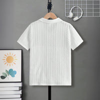 Boys White Cable Knit Short Sleeve Polo T-Shirt Tshirts
