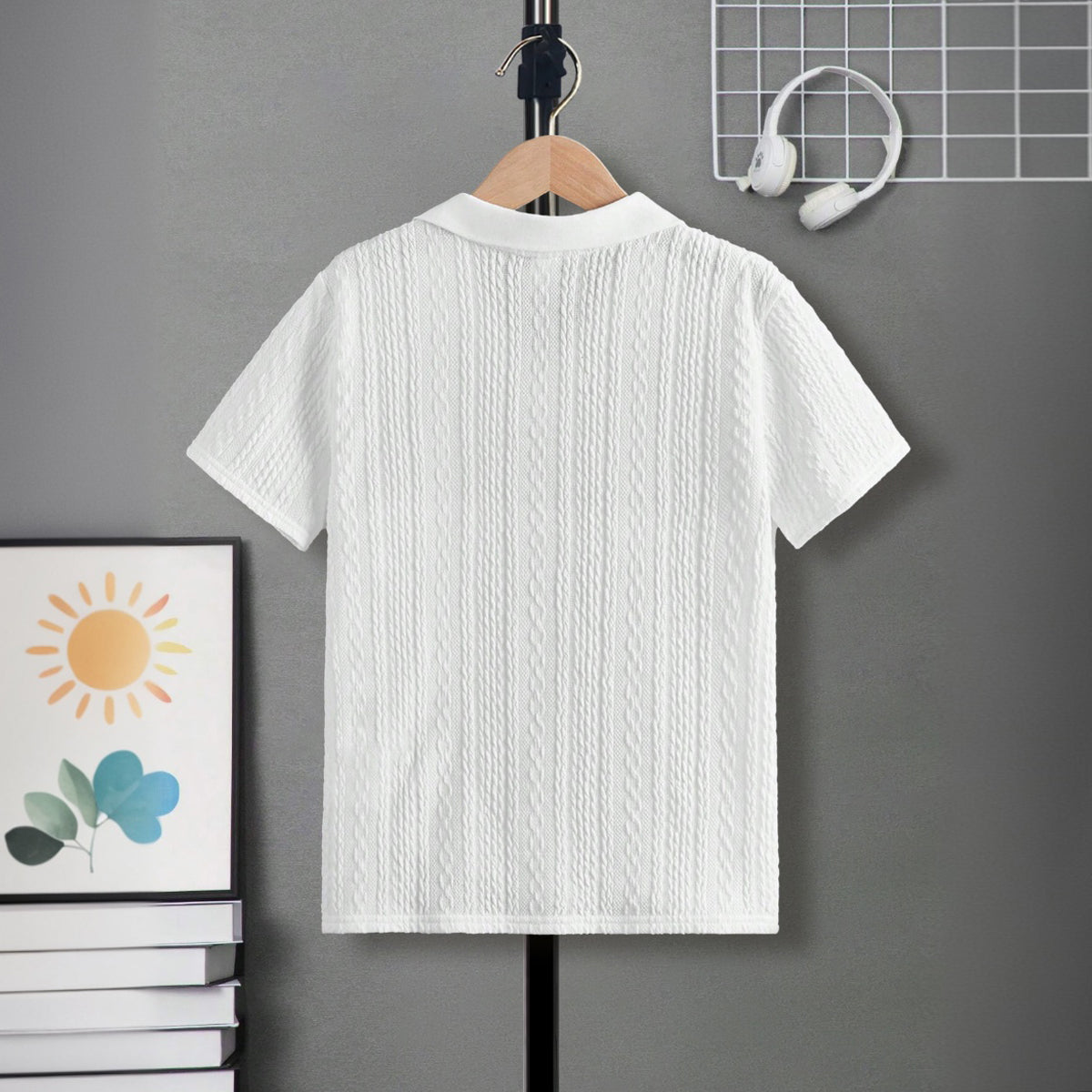 Boys White Cable Knit Short Sleeve Polo T-Shirt Tshirts