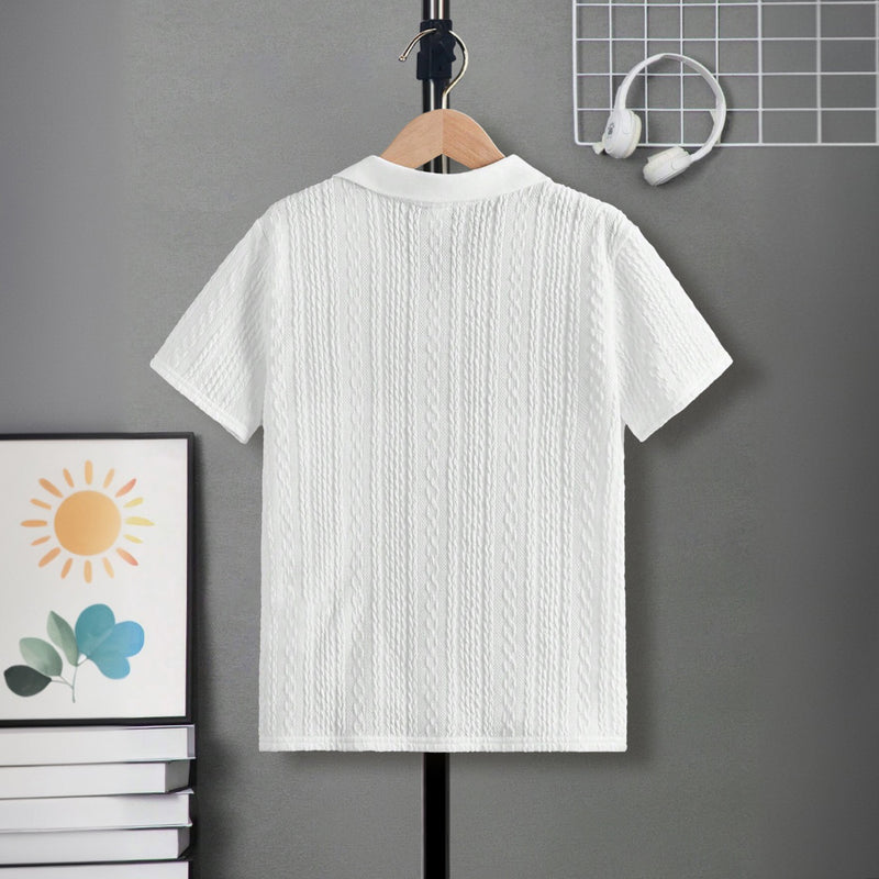 Boys White Cable Knit Short Sleeve Polo T-Shirt Tshirts
