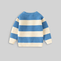 Boys Blue Regular Sweater With Self-Design Stripe Patterns Sweaters & Cardigans