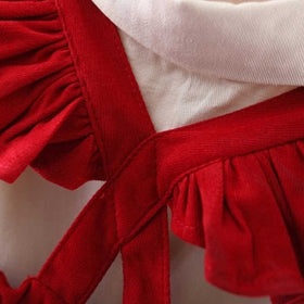 Girls Red Puff Sleeve Shirt With Sleeveless Dress Casual Dresses   