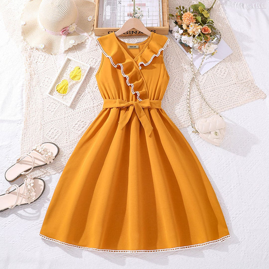 Girls Frill Neck Fit & Flare Dress
