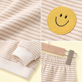 Girls Yellow Striped Smiley Printed Sweatshirt & Joggers Sets Sets