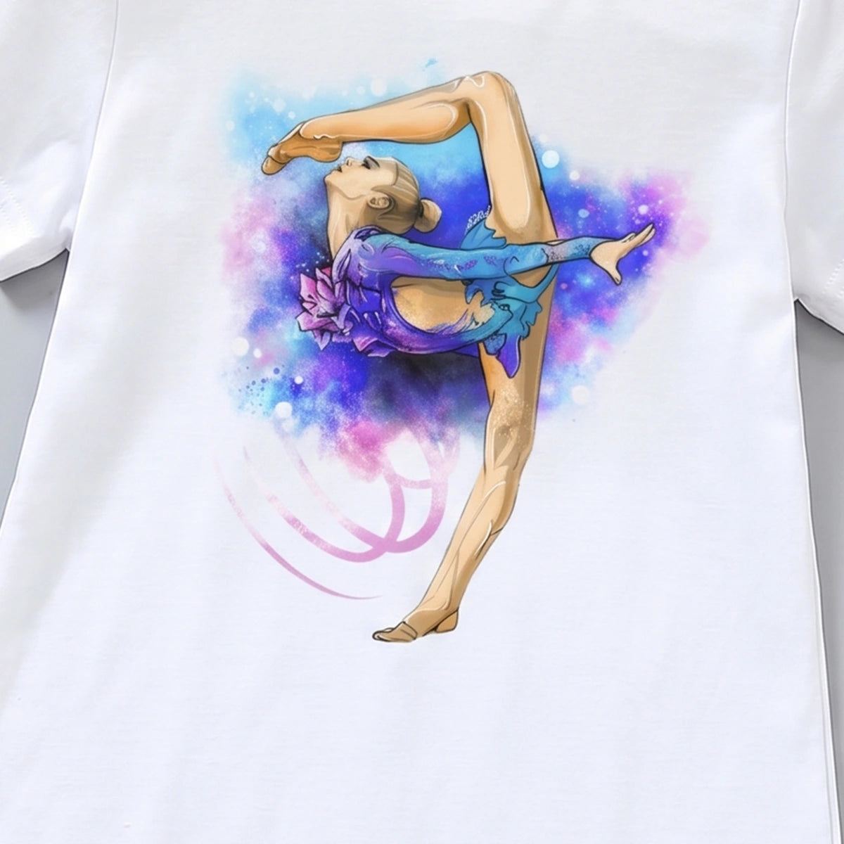 Girls White Gymnast Graphic Short Sleeve T-Shirt Dress Casual Dresses